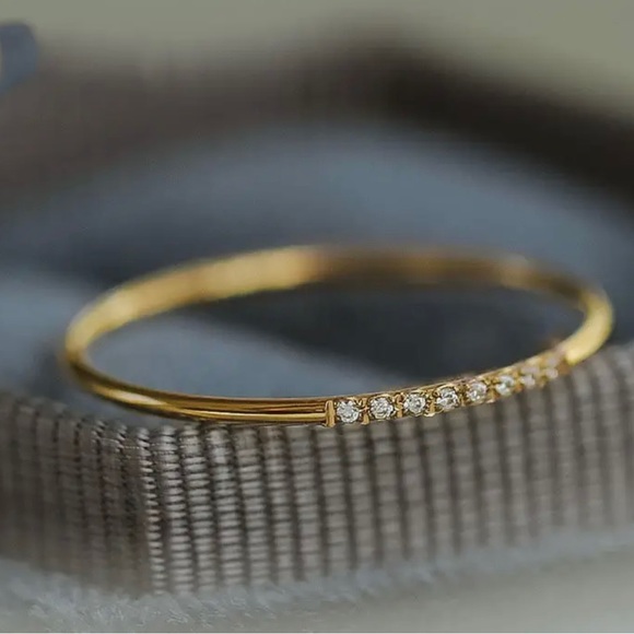 18K Gold AAA cubic zirconia thin finger rings wedding ( bundle 2 rings ) - Picture 4 of 7